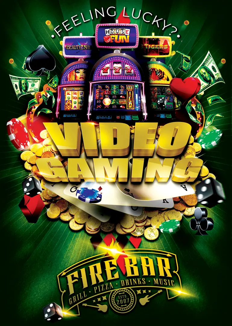 A poster of video gaming and fire bar.