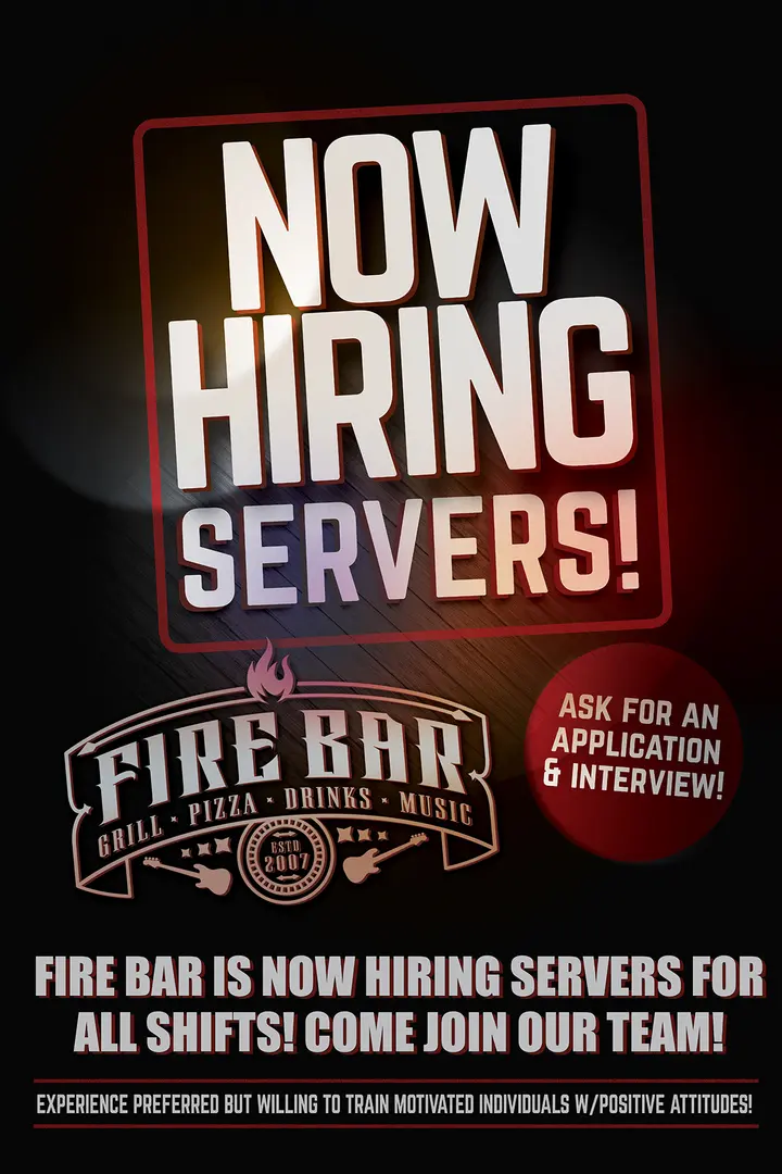 A poster advertising hiring for the fire bar.